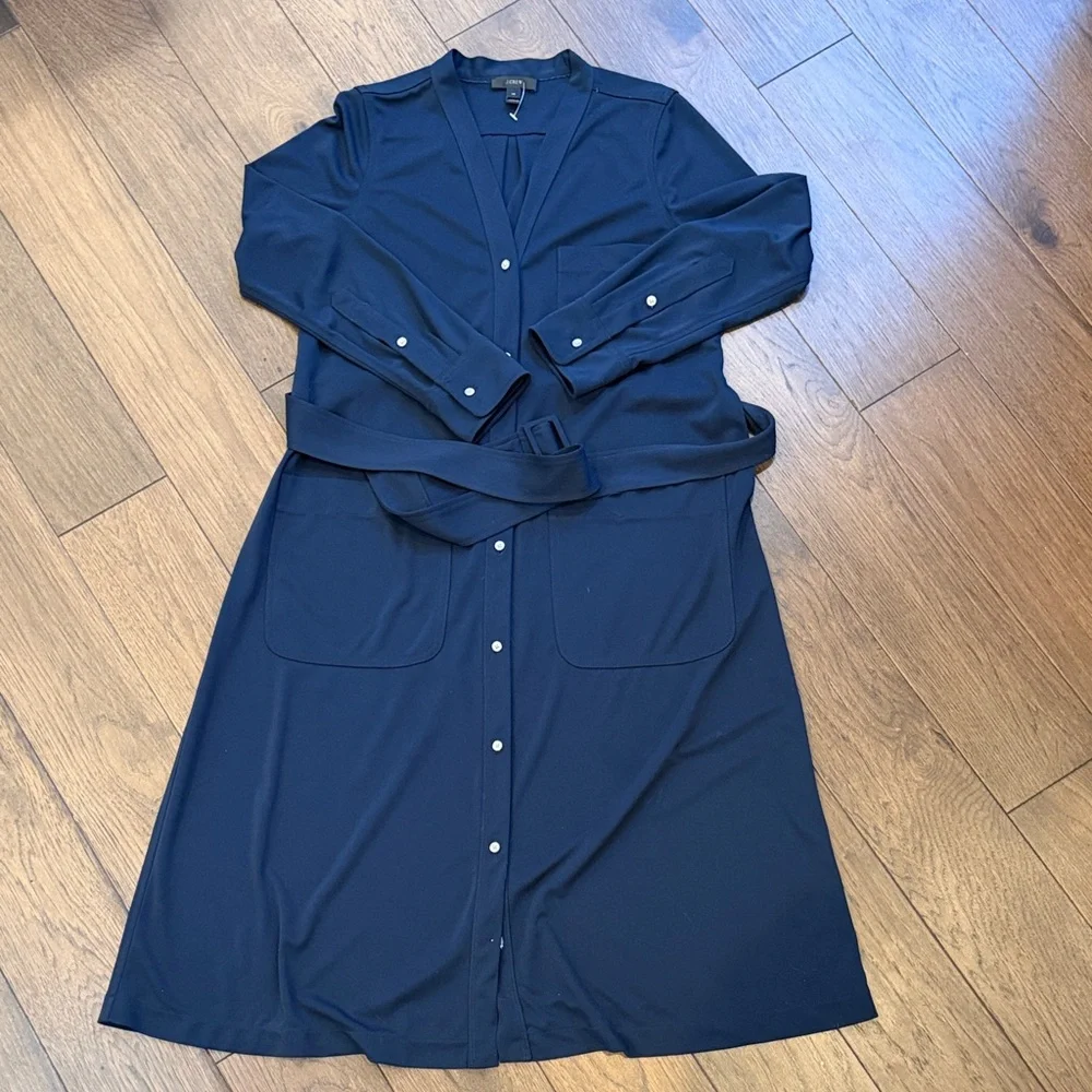 J.CREW Long Sleeve Belted Knit Dress in Navy Blue, Size XS C2-117